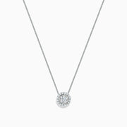 The Pave Classica 14K White Gold Diamond Halo Pendant, 0.32 TCW, features round brilliant diamonds in a delicate design, displayed on a plain white background.