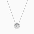 The 14K White Gold Diamond Necklace, 0.72 TCW, features a round pendant with a central cluster and halo of sparkling diamonds by Effy, shown against a plain white background.