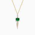 Brasilica 14K Yellow Gold Emerald and Diamond Pendant, 1.66 TCW: A yellow gold necklace with an emerald pendant above a pointed drop adorned with sparkling white diamonds.