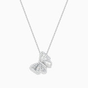 The Nature 14K White Gold Diamond Butterfly Pendant features a delicate butterfly encrusted with sparkling diamonds on a fine white gold chain, shown against a white background.