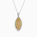 The 14K Two Tone Gold Marquise Shaped Multi Color Diamond Pendant features a fine chain, multi-color diamonds at the center, a border of white stones, and totals 2.01 TCW.