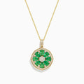 The Brasilica 14K Yellow Gold Emerald and Diamond Pendant features a flower-inspired design with emerald petals, diamond accents, and a fine gold chain.