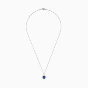 The Nahla Siri 14K White Gold Tanzanite and Diamond Heart Pendant, 2.32 TCW, features a heart-shaped blue tanzanite surrounded by sparkling diamonds, shown on a white background.