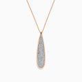 The Pave Rose 14K Rose Gold Diamond Drop Pendant (0.45 TCW) features a teardrop design with sparkling diamonds and a rose gold outline, hanging from a delicate rose gold chain against a white background.