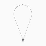 The Safari Sterling Silver Diamond and Black Sapphire Penguin Pendant, 1.03 TCW, features sparkling stones on a penguin-shaped design and is shown against a plain white background.