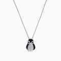 The Safari Sterling Silver Diamond and Black Sapphire Penguin Pendant, 1.03 TCW, features sparkling stones on a penguin-shaped design and is shown against a plain white background.