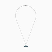 The Seaside 14K Gold Blue and White Diamond Whales Tail Pendant (0.28 TCW) features sparkling blue and white diamonds on a thin, elegant chain, beautifully displayed against a plain white background.