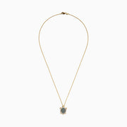 14K yellow gold sea turtle pendant necklace featuring blue and white diamonds (0.41 TCW) on the shell, shown against a white background.