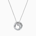 The Classique 14K White Gold Diamond Swirl Pendant (0.48 TCW) features a round swirl design with sparkling diamonds, inspired by Effy Classique and set on a delicate white gold chain for an elegant, modern style.