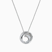 The Classique 14K White Gold Diamond Swirl Pendant (0.48 TCW) features a round swirl design with sparkling diamonds, inspired by Effy Classique and set on a delicate white gold chain for an elegant, modern style.