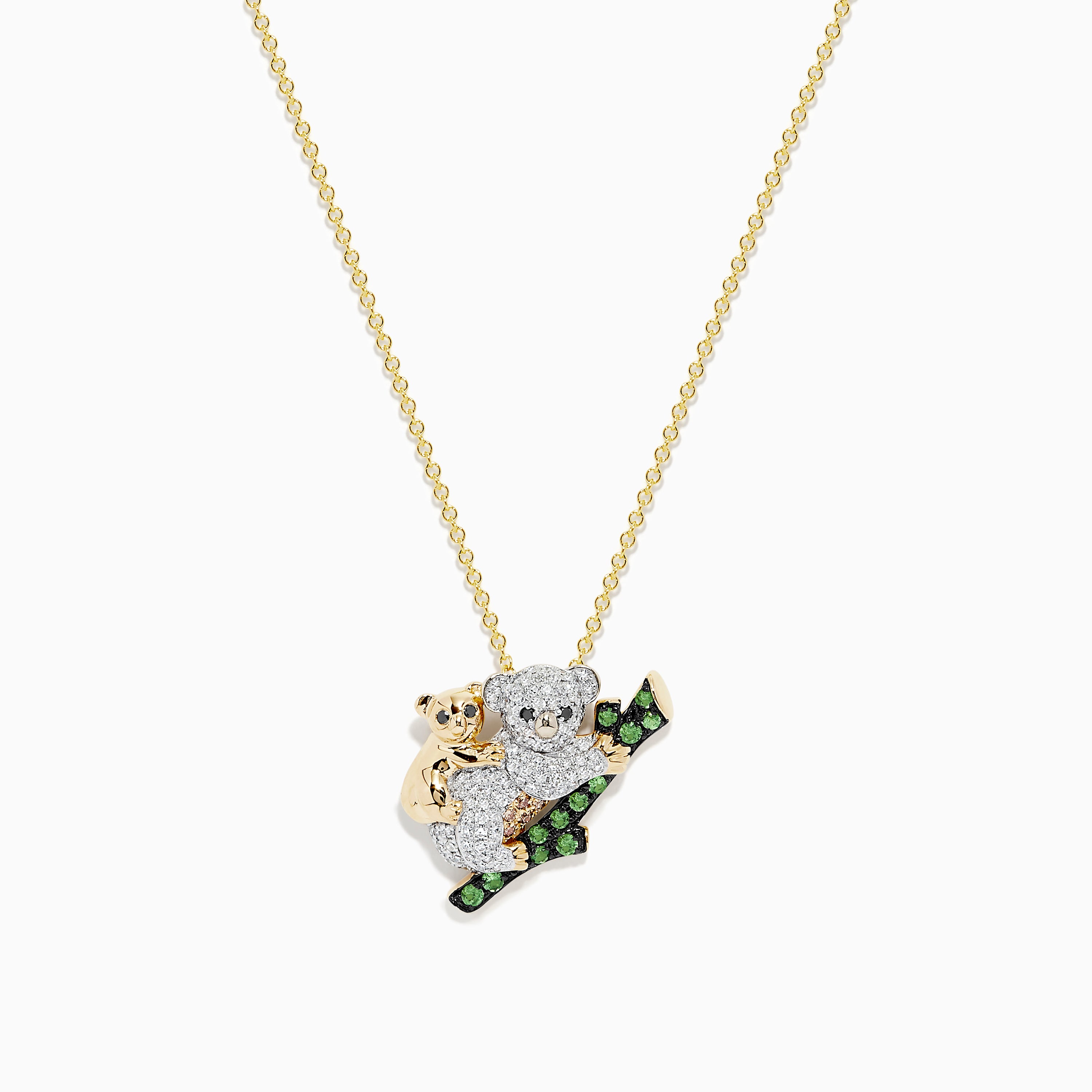 Effy Safari 14K Gold Diamond and Tsavorite Koala and Baby Pendant –