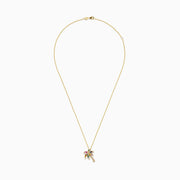 The Watercolors 14K Gold Multi Sapphire and Diamond Palm Tree Pendant is shown on a plain white background, featuring sapphire-adorned leaves and trunk.