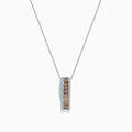 The 14K White Gold Espresso and White Diamond Pendant, 0.62 TCW, features a vertical rectangular design with a center row of rich brown diamonds bordered by sparkling white diamonds, all set in delicate white gold.