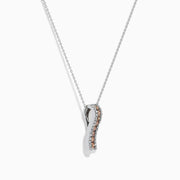 The 14K White Gold Espresso and White Diamond Pendant, 0.62 TCW, features a vertical rectangular design with a center row of rich brown diamonds bordered by sparkling white diamonds, all set in delicate white gold.