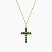 A striking Effy Brasilica 14K yellow gold cross pendant accented with emeralds and diamonds, 1.34 total carat weight.