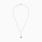 The Royale Bleu 14K White Gold Sapphire and Diamond Pendant features a rectangular design with a row of diamonds and a single sapphire at the bottom, shown against a plain white background.