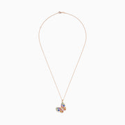 The Watercolors 14K Rose Gold Multi Sapphire and Diamond Butterfly Pendant features blue, green, orange, and purple sapphires accented by sparkling diamonds on a delicate chain. This eye-catching necklace is stunningly vibrant.
