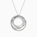 The Pave Classica 14K White Gold Diamond Crossover Pendant showcases three interlocking circles, two adorned with diamonds totaling 0.70 carats, on a delicate chain for a sophisticated look.