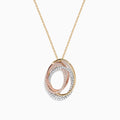 The Trio 14K Tri Tone Gold Diamond Oval Crossover Pendant features three interlocking oval pendants in yellow, white, and rose gold with sparkling diamonds totaling 0.43 TCW.