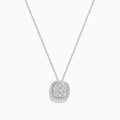 The Pave Classica 14K White Gold Square Diamond Pendant (0.98 TCW) features concentric rows of sparkling diamonds in a cushion-shaped halo design, creating an elegant, classic look on a delicate chain.