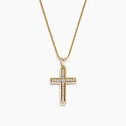 The DOro 14K Yellow Gold Diamond Cross Pendant (0.25 TCW) features a sparkling diamond row on a classic cross, shown against a plain white background.