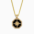 Mens 14K Yellow Gold Onyx and Diamond Star Pendant (0.33 TCW) features an octagonal black onyx center, a gold and diamond star design, and a sparkling diamond border.