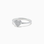The 925 Sterling Silver Diamond Heart Ring features a heart-shaped centerpiece adorned with sparkling diamonds, displayed against a plain white background.