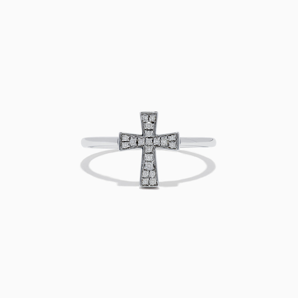 The 925 Sterling Silver Diamond Cross Ring features a cross-shaped design adorned with diamonds, shown on a white background.