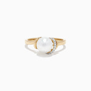 The 14K Yellow Gold Cultured Fresh Water Pearl and Diamond Ring features a striking freshwater pearl center accented by sparkling diamonds, with a total diamond carat weight of 0.04 TCW.