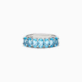 A dazzling 925 Sterling Silver Blue Topaz Ring, 1.95 TCW, showcases seven oval-cut blue topaz stones in prong settings against a white background.