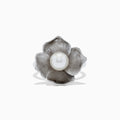 The 925 Sterling Silver Cultured Fresh Water Pearl Flower Ring features a textured floral design with a large round pearl centerpiece, shown against a white background.