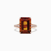 The Sunset 14K Rose Gold Citrine and Diamond Cocktail Ring, 7.01 TCW, features a large rectangular citrine centerpiece with diamonds on the band, displayed against a white background.