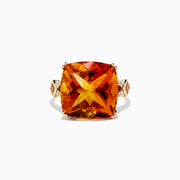 The Sunset 14K Yellow Gold Citrine and Diamond Cocktail Ring, 11.04 TCW, features a striking cushion-cut citrine in a four-prong setting with diamond accents and elegant side details on the band.
