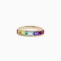 The Mosaic Gold 14K Yellow Gold Multi Gemstone Ring, 1.55 TCW, features five vibrant rectangular gemstones—orange, green, blue, purple, and pink—set in a stunning Effy Mosaic design.
