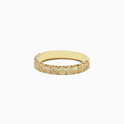 An 18K yellow gold band ring featuring a continuous row of cushion cut yellow diamonds (1.83 TCW), photographed on a plain white background.