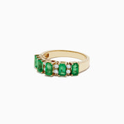 The 14K Yellow Gold Emerald and Diamond Band, 1.53 TCW, features five rectangular green emeralds and four round white diamonds set in an alternating pattern across the band.