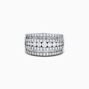 The Pave Classica 14K White Gold Diamond Ring, 1.99 TCW, features five sparkling rows of round diamonds set across a wide white gold band, creating a layered and elegant look against a plain background.