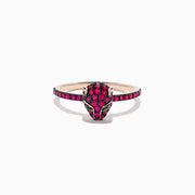 The Signature 14K Rose Gold Ruby and Tsavorite Panther Ring, 0.59 TCW, showcases a sculpted panther head set with ruby and tsavorite gemstones on a matching rose gold band.