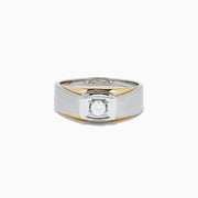 Mens 14K Two Tone Gold Diamond Ring, 0.23 TCW, with a wide brushed silver band, single round center diamond, and 14K gold accents for a bold two-tone look.