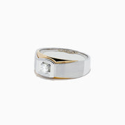 Mens 14K Two Tone Gold Diamond Ring, 0.23 TCW, with a wide brushed silver band, single round center diamond, and 14K gold accents for a bold two-tone look.