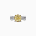 The Canare 14K 2-Tone Gold Yellow Diamond Bouquet Ring, 1.00 TCW, features a central cluster of yellow diamonds and sparkling accents on a triple-row split band for dazzling brilliance.