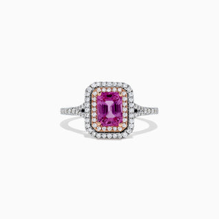 14K Two Tone Gold Pink Sapphire and Diamond Ring, 1.43 TCW