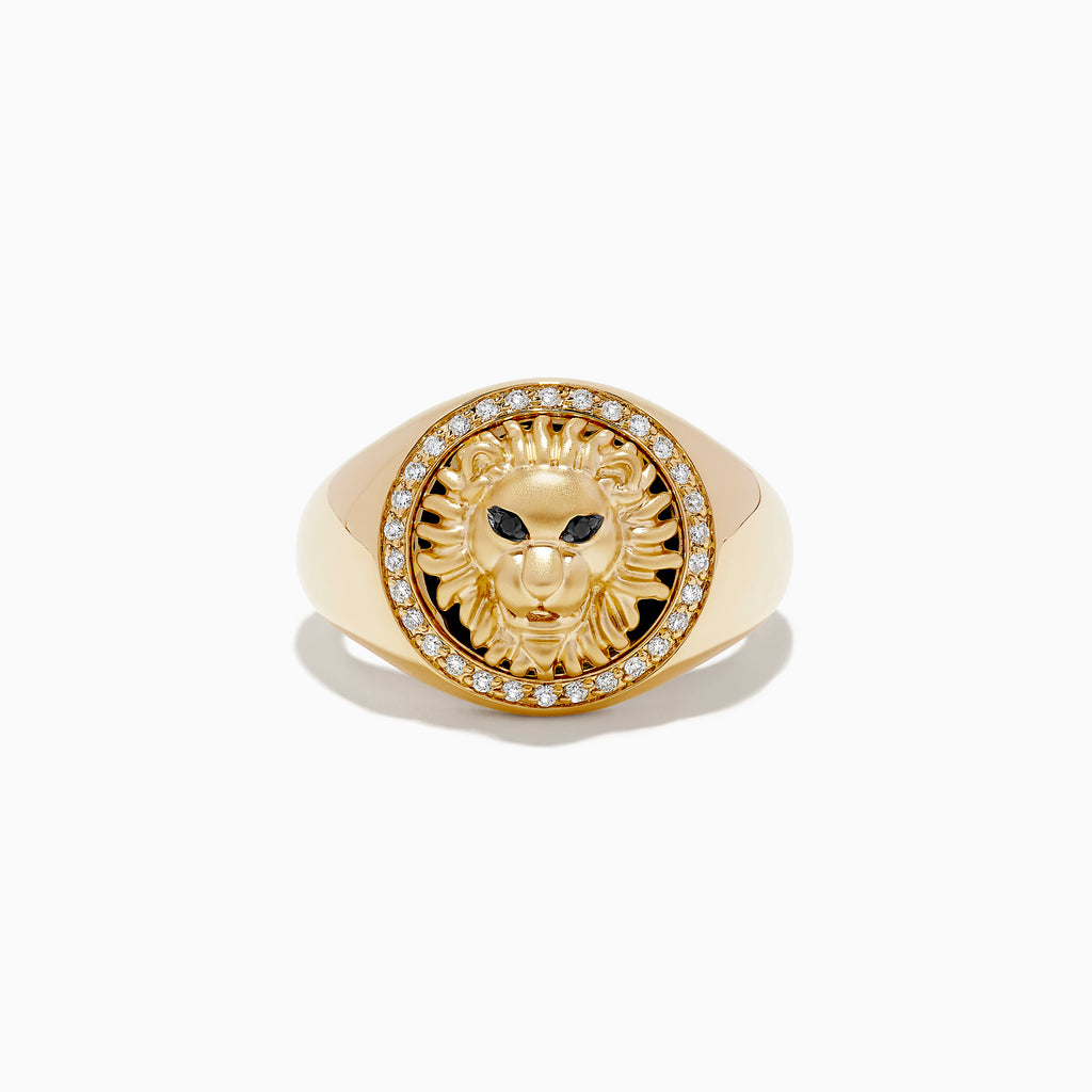 Natte sneeuw Ijsbeer Staan voor Effy Men's 14K Yellow Gold Black and White Diamond Lion Ring |  effyjewelry.com