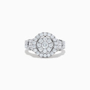 The Bouquet 14K White Gold Diamond Ring by Effy features a round floral cluster center, double diamond halos, and a split shank accented with diamonds, all crafted in radiant white gold.