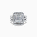 The Classique 14K White Gold Diamond Cocktail Ring, 1.92 TCW, showcases rectangular baguette-cut and round diamonds in two rows on a triple-split band, beautifully displayed on a white background.