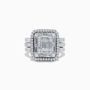 The Classique 14K White Gold Diamond Cocktail Ring, 1.92 TCW, showcases rectangular baguette-cut and round diamonds in two rows on a triple-split band, beautifully displayed on a white background.