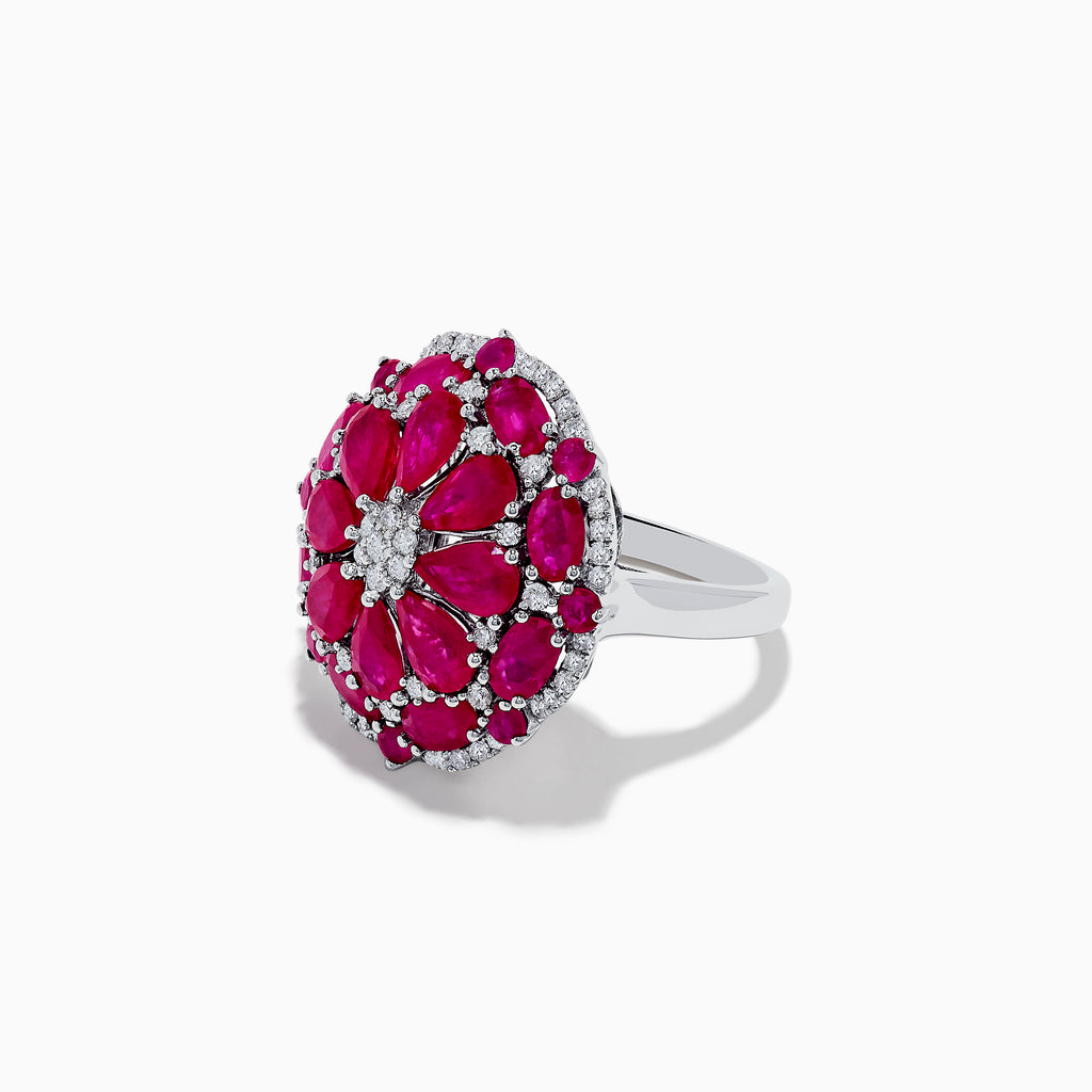 Effy Ruby Royale 14K White Gold Diamond and Ruby Flower Ring