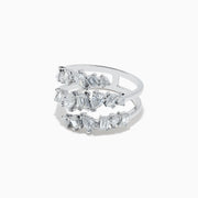The Pave Classica 14K White Gold Diamond Ring features overlapping silver bands set with various shapes of sparkling diamonds in an intricate design, inspired by the Effy Pave Classica style and shown against a white background.
