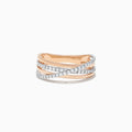 The Duo 14K Rose and White Gold Diamond Crossover Ring, 0.29 TCW, features three overlapping bands—two polished and one set with sparkling diamonds—shown on a white background.