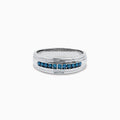 Men’s 14K White Gold Blue Diamond Ring, 0.24 TCW, featuring a row of small blue diamonds set in the center, is displayed on a plain white background.